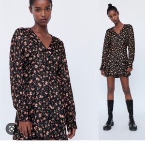 Zara Black Floral Long Sleeve Dress